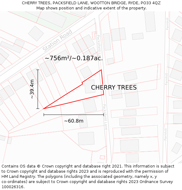 CHERRY TREES, PACKSFIELD LANE, WOOTTON BRIDGE, RYDE, PO33 4QZ: Plot and title map