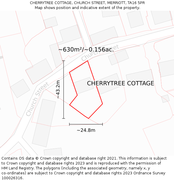 CHERRYTREE COTTAGE, CHURCH STREET, MERRIOTT, TA16 5PR: Plot and title map