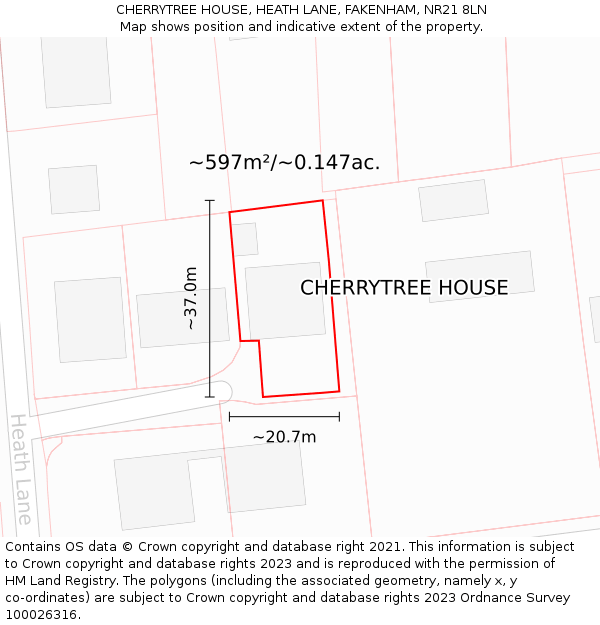CHERRYTREE HOUSE, HEATH LANE, FAKENHAM, NR21 8LN: Plot and title map