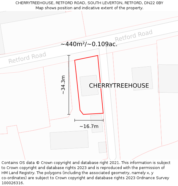CHERRYTREEHOUSE, RETFORD ROAD, SOUTH LEVERTON, RETFORD, DN22 0BY: Plot and title map