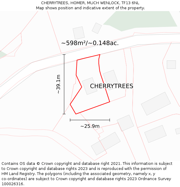 CHERRYTREES, HOMER, MUCH WENLOCK, TF13 6NL: Plot and title map