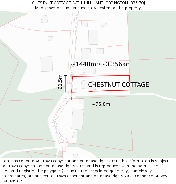 CHESTNUT COTTAGE, WELL HILL LANE, ORPINGTON, BR6 7QJ: Plot and title map