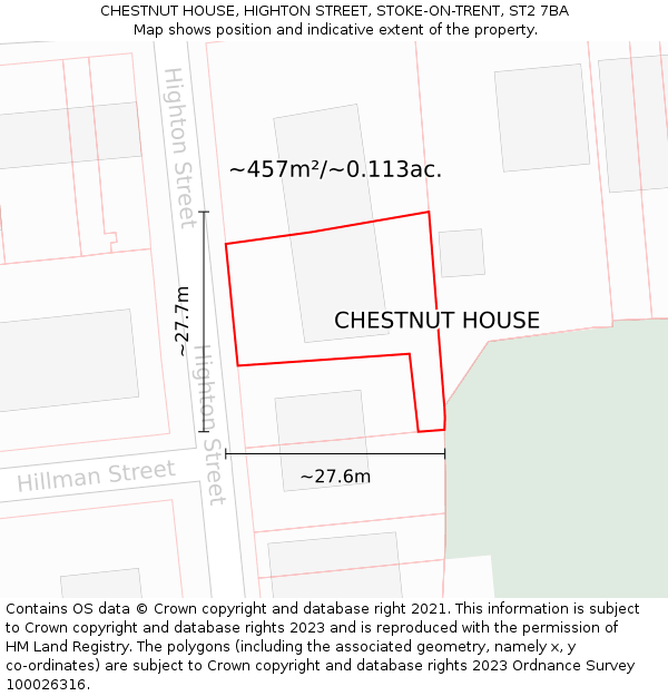CHESTNUT HOUSE, HIGHTON STREET, STOKE-ON-TRENT, ST2 7BA: Plot and title map