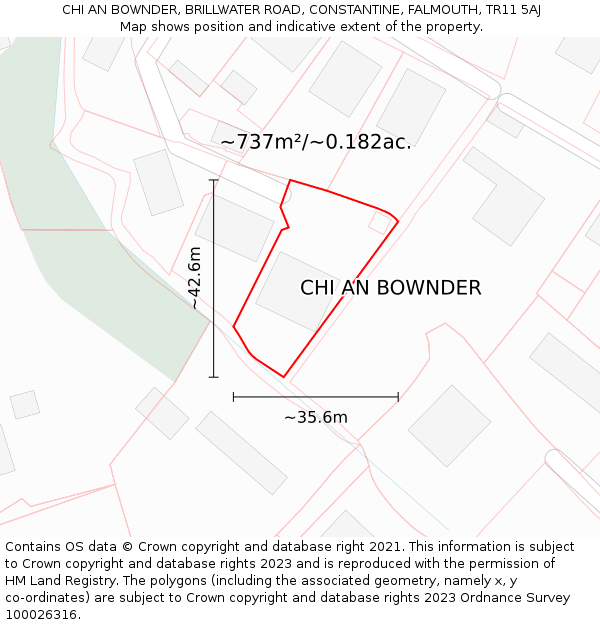 CHI AN BOWNDER, BRILLWATER ROAD, CONSTANTINE, FALMOUTH, TR11 5AJ: Plot and title map