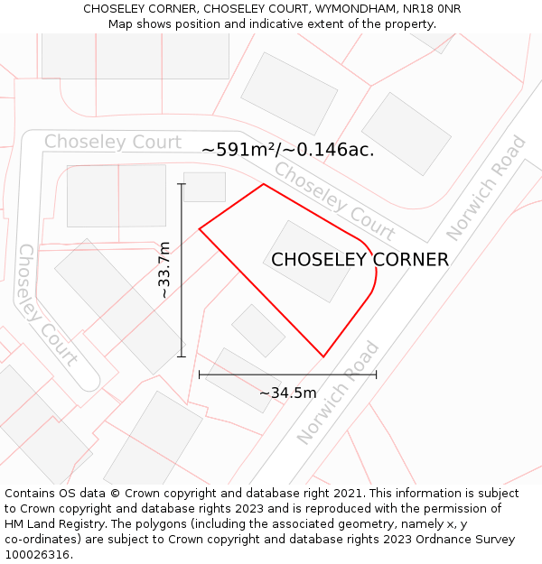 CHOSELEY CORNER, CHOSELEY COURT, WYMONDHAM, NR18 0NR: Plot and title map