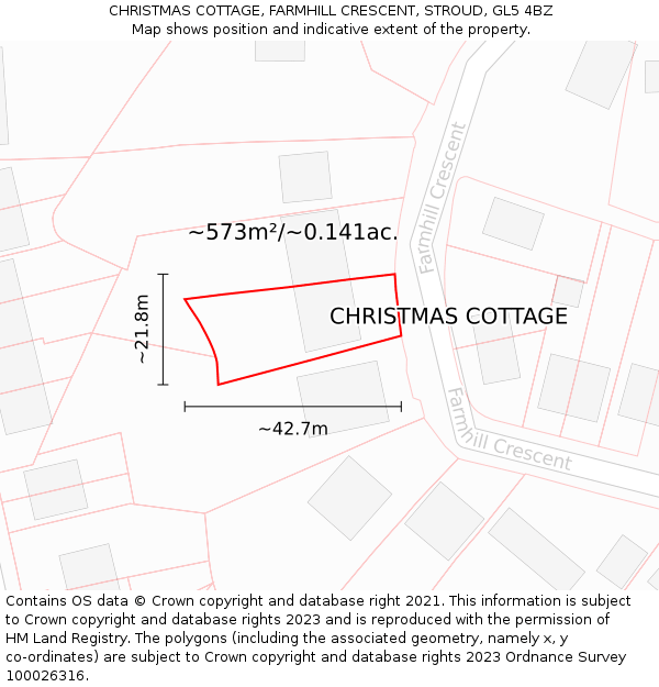 CHRISTMAS COTTAGE, FARMHILL CRESCENT, STROUD, GL5 4BZ: Plot and title map