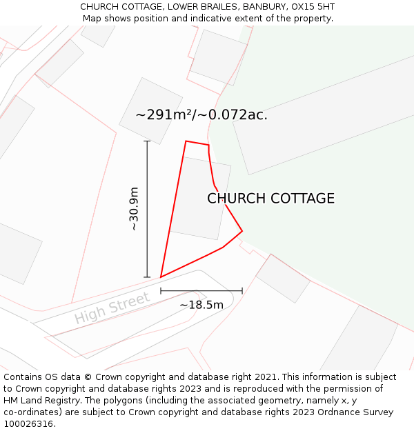 CHURCH COTTAGE, LOWER BRAILES, BANBURY, OX15 5HT: Plot and title map