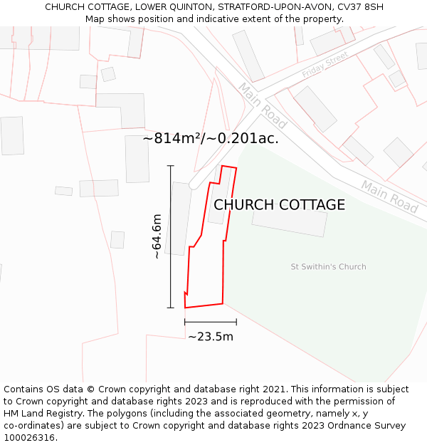 CHURCH COTTAGE, LOWER QUINTON, STRATFORD-UPON-AVON, CV37 8SH: Plot and title map