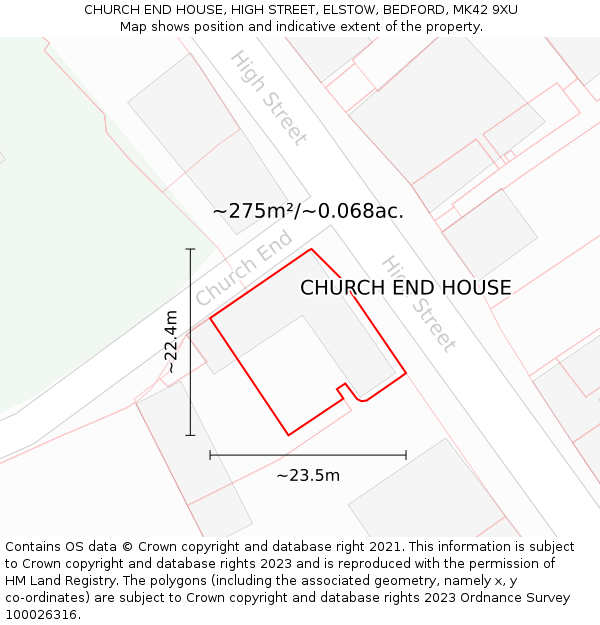 CHURCH END HOUSE, HIGH STREET, ELSTOW, BEDFORD, MK42 9XU: Plot and title map