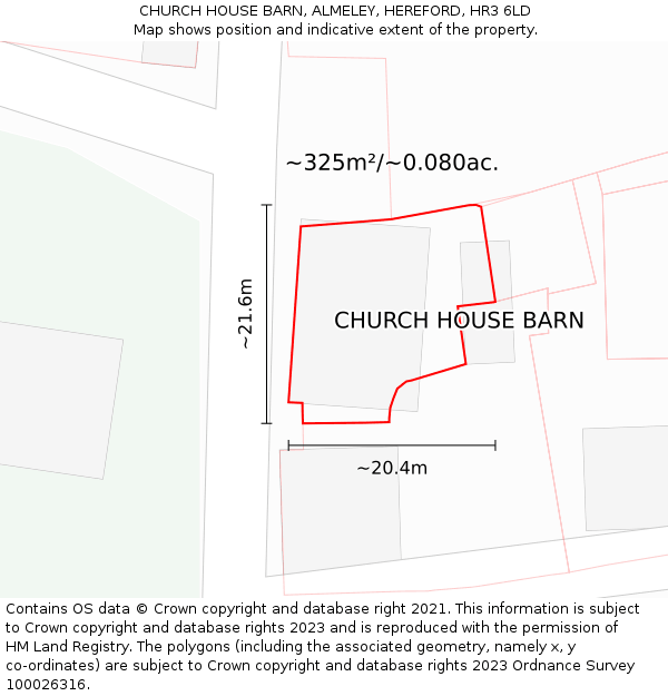 CHURCH HOUSE BARN, ALMELEY, HEREFORD, HR3 6LD: Plot and title map
