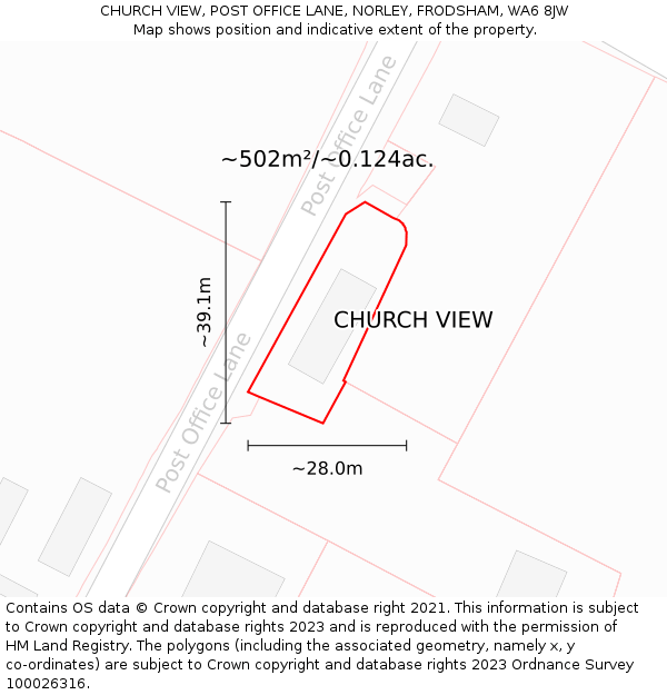 CHURCH VIEW, POST OFFICE LANE, NORLEY, FRODSHAM, WA6 8JW: Plot and title map