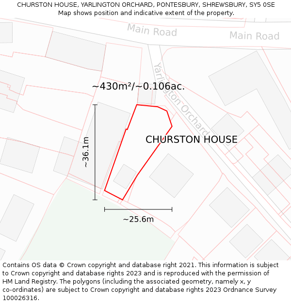 CHURSTON HOUSE, YARLINGTON ORCHARD, PONTESBURY, SHREWSBURY, SY5 0SE: Plot and title map