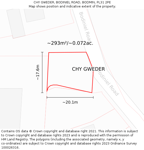 CHY GWEDER, BODINIEL ROAD, BODMIN, PL31 2PE: Plot and title map