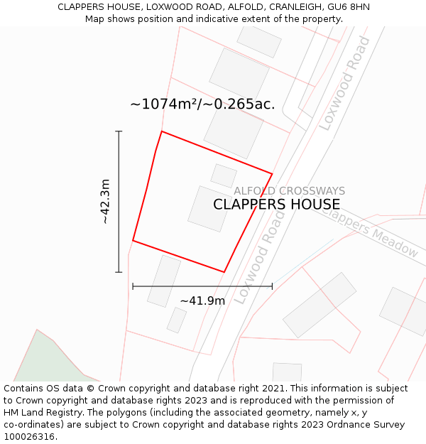 CLAPPERS HOUSE, LOXWOOD ROAD, ALFOLD, CRANLEIGH, GU6 8HN: Plot and title map