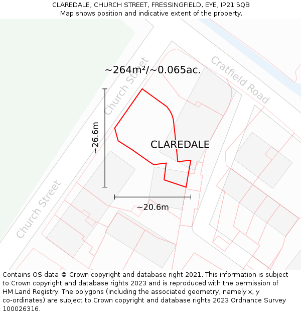 CLAREDALE, CHURCH STREET, FRESSINGFIELD, EYE, IP21 5QB: Plot and title map