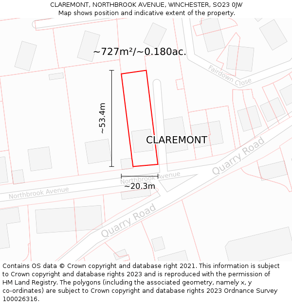 CLAREMONT, NORTHBROOK AVENUE, WINCHESTER, SO23 0JW: Plot and title map