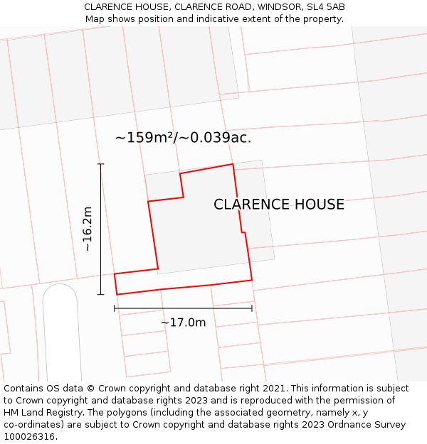 CLARENCE HOUSE, CLARENCE ROAD, WINDSOR, SL4 5AB: Plot and title map