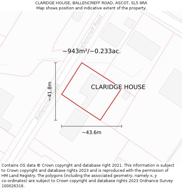 CLARIDGE HOUSE, BALLENCRIEFF ROAD, ASCOT, SL5 9RA: Plot and title map