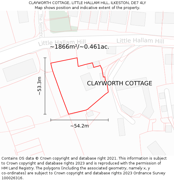 CLAYWORTH COTTAGE, LITTLE HALLAM HILL, ILKESTON, DE7 4LY: Plot and title map