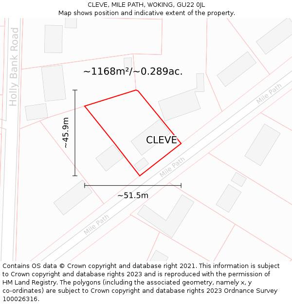 CLEVE, MILE PATH, WOKING, GU22 0JL: Plot and title map