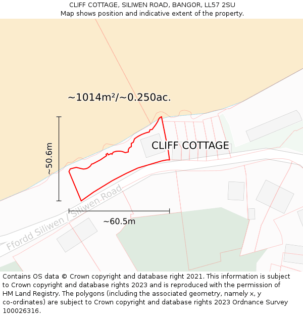 CLIFF COTTAGE, SILIWEN ROAD, BANGOR, LL57 2SU: Plot and title map