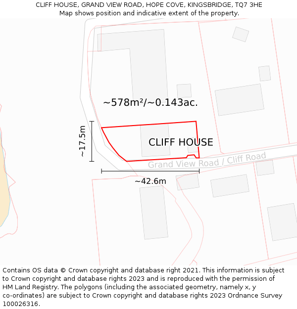 CLIFF HOUSE, GRAND VIEW ROAD, HOPE COVE, KINGSBRIDGE, TQ7 3HE: Plot and title map