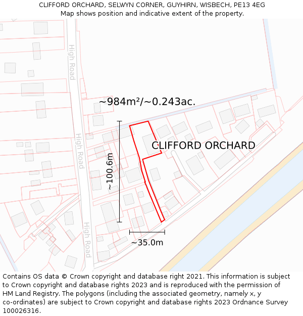 CLIFFORD ORCHARD, SELWYN CORNER, GUYHIRN, WISBECH, PE13 4EG: Plot and title map