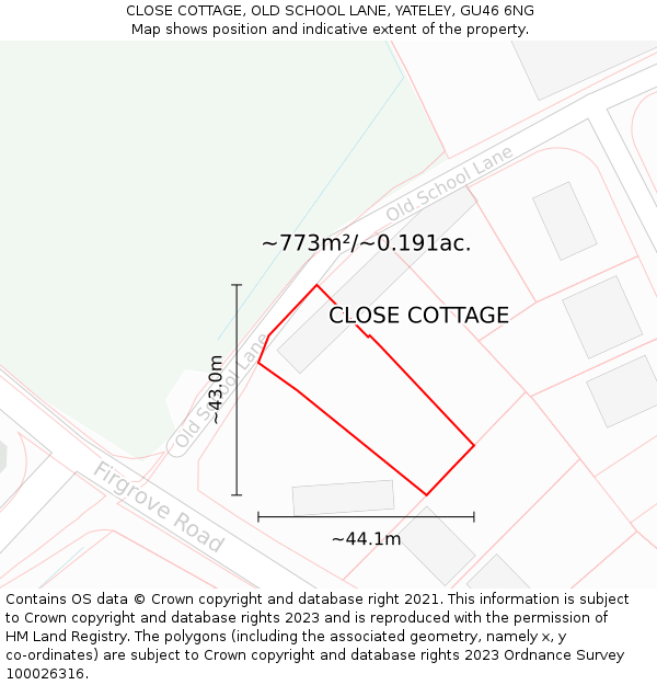 CLOSE COTTAGE, OLD SCHOOL LANE, YATELEY, GU46 6NG: Plot and title map