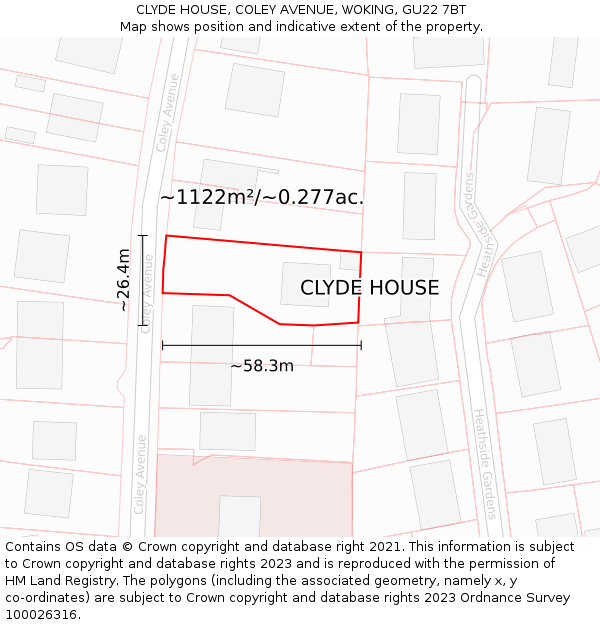 CLYDE HOUSE, COLEY AVENUE, WOKING, GU22 7BT: Plot and title map