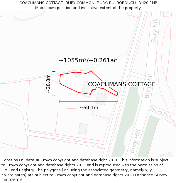 COACHMANS COTTAGE, BURY COMMON, BURY, PULBOROUGH, RH20 1NR: Plot and title map