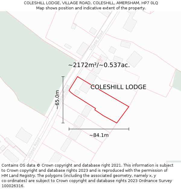 COLESHILL LODGE, VILLAGE ROAD, COLESHILL, AMERSHAM, HP7 0LQ: Plot and title map