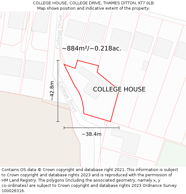 COLLEGE HOUSE, COLLEGE DRIVE, THAMES DITTON, KT7 0LB: Plot and title map