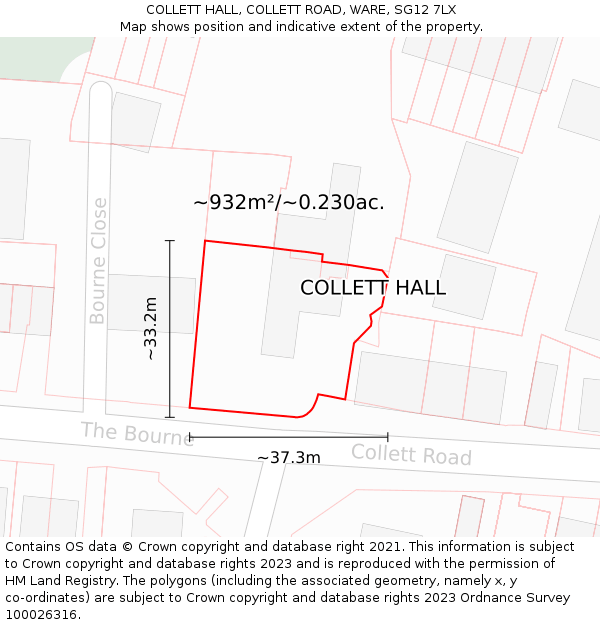 COLLETT HALL, COLLETT ROAD, WARE, SG12 7LX: Plot and title map