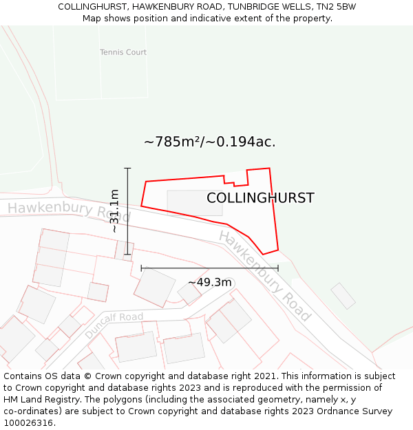 COLLINGHURST, HAWKENBURY ROAD, TUNBRIDGE WELLS, TN2 5BW: Plot and title map