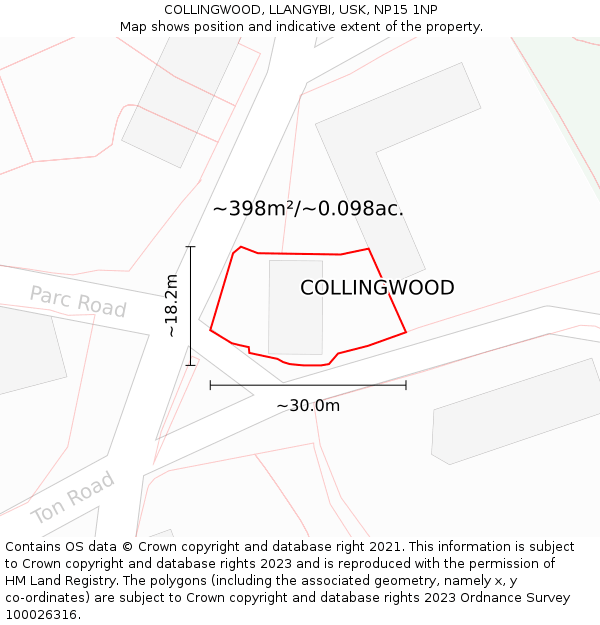COLLINGWOOD, LLANGYBI, USK, NP15 1NP: Plot and title map