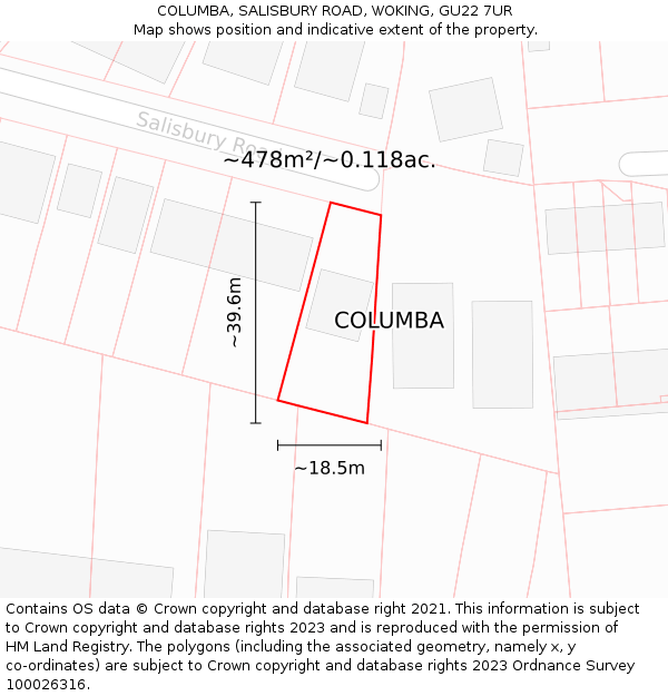 COLUMBA, SALISBURY ROAD, WOKING, GU22 7UR: Plot and title map