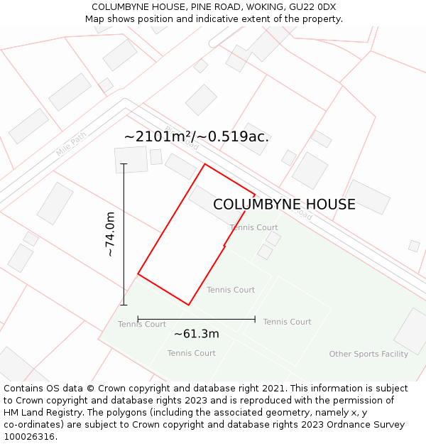 COLUMBYNE HOUSE, PINE ROAD, WOKING, GU22 0DX: Plot and title map