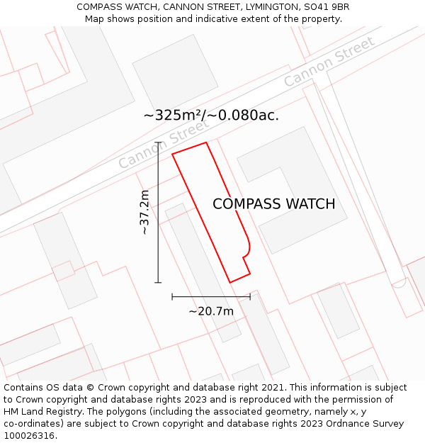 COMPASS WATCH, CANNON STREET, LYMINGTON, SO41 9BR: Plot and title map