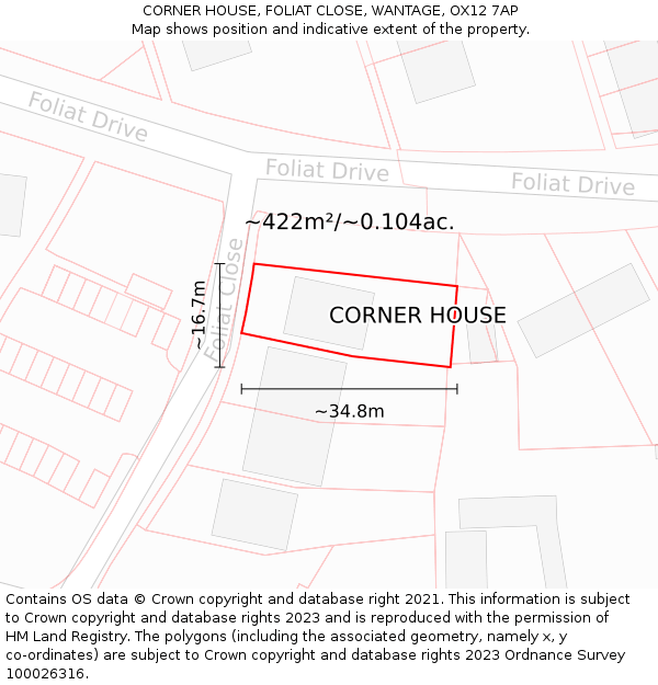 CORNER HOUSE, FOLIAT CLOSE, WANTAGE, OX12 7AP: Plot and title map