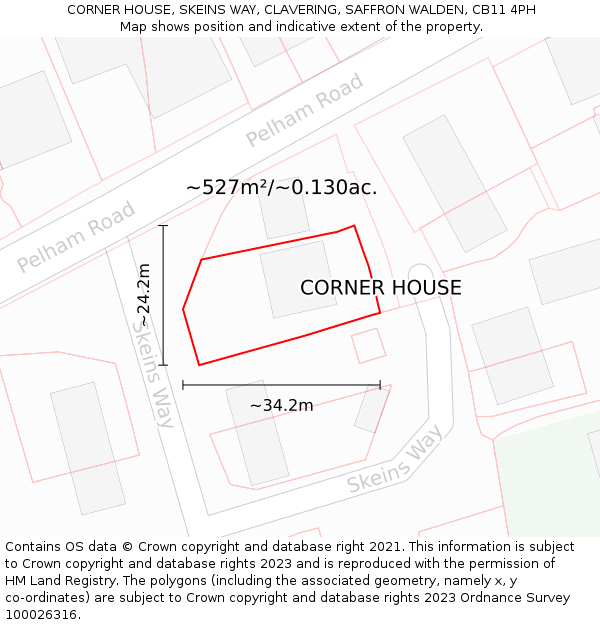CORNER HOUSE, SKEINS WAY, CLAVERING, SAFFRON WALDEN, CB11 4PH: Plot and title map