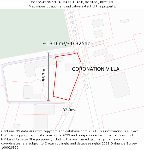 CORONATION VILLA, MARSH LANE, BOSTON, PE21 7SJ: Plot and title map