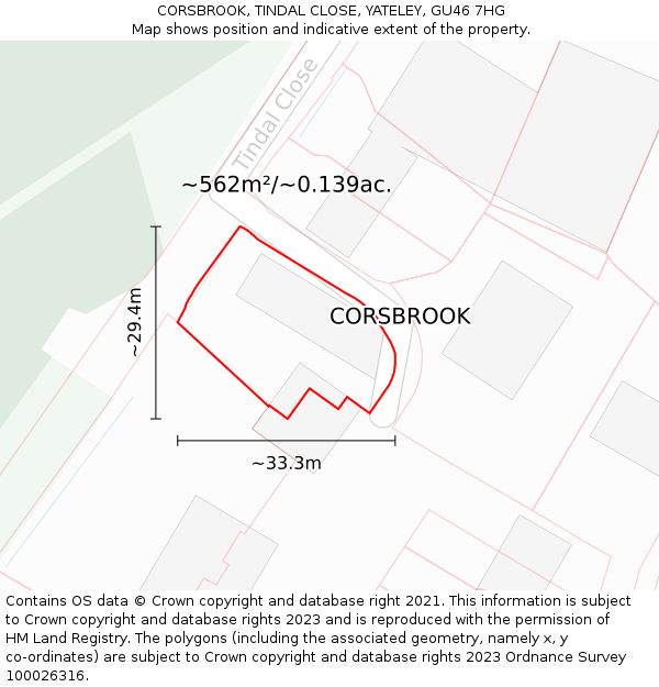 CORSBROOK, TINDAL CLOSE, YATELEY, GU46 7HG: Plot and title map