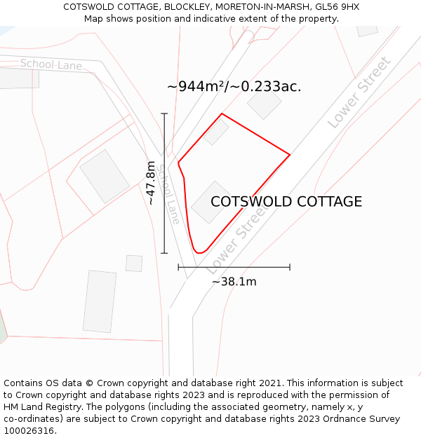 COTSWOLD COTTAGE, BLOCKLEY, MORETON-IN-MARSH, GL56 9HX: Plot and title map