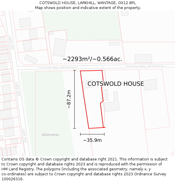 COTSWOLD HOUSE, LARKHILL, WANTAGE, OX12 8PL: Plot and title map