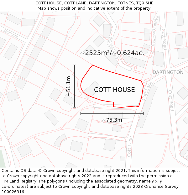 COTT HOUSE, COTT LANE, DARTINGTON, TOTNES, TQ9 6HE: Plot and title map