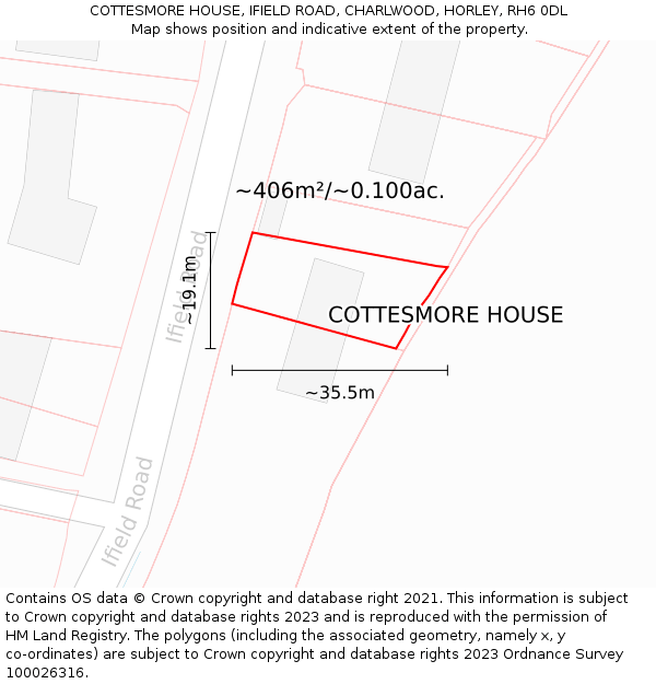 COTTESMORE HOUSE, IFIELD ROAD, CHARLWOOD, HORLEY, RH6 0DL: Plot and title map