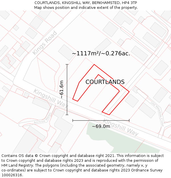 COURTLANDS, KINGSHILL WAY, BERKHAMSTED, HP4 3TP: Plot and title map