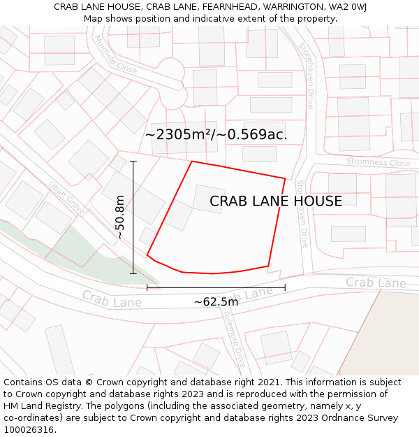 CRAB LANE HOUSE, CRAB LANE, FEARNHEAD, WARRINGTON, WA2 0WJ: Plot and title map