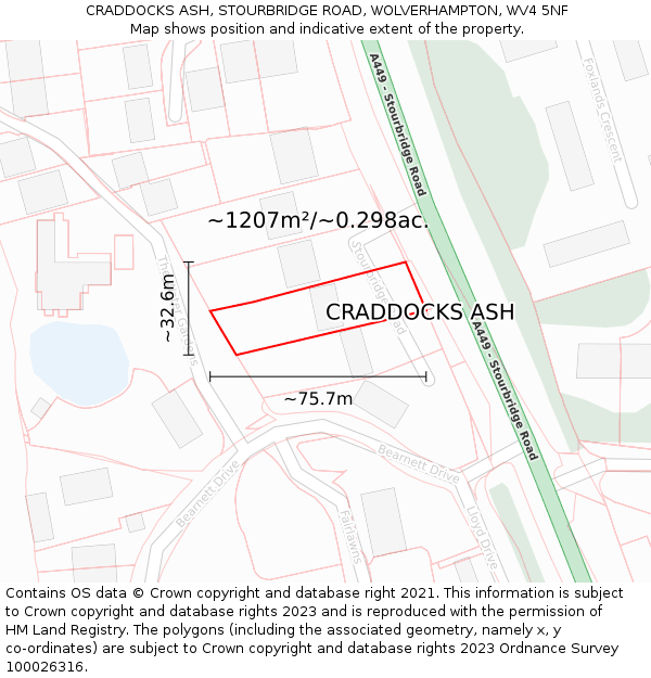 CRADDOCKS ASH, STOURBRIDGE ROAD, WOLVERHAMPTON, WV4 5NF: Plot and title map