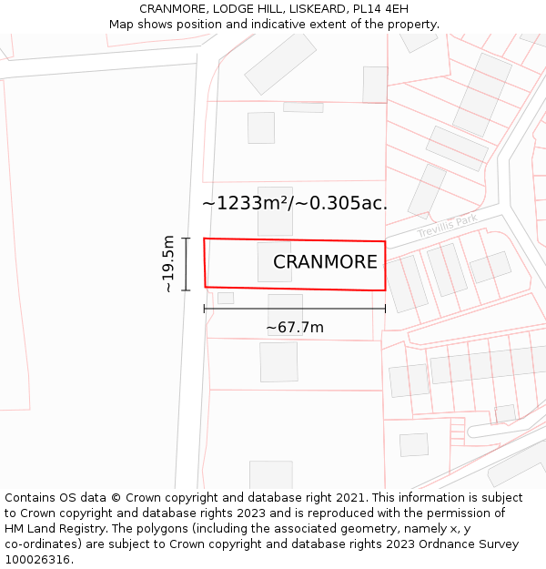 CRANMORE, LODGE HILL, LISKEARD, PL14 4EH: Plot and title map